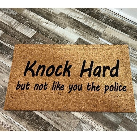 Outdoor Rug - Knock Hard But Not Like You The Police welcome mat doormat - Picture 1 of 3